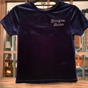 Velvet navy blue T-shirt, 'Bougie Babe' Size M